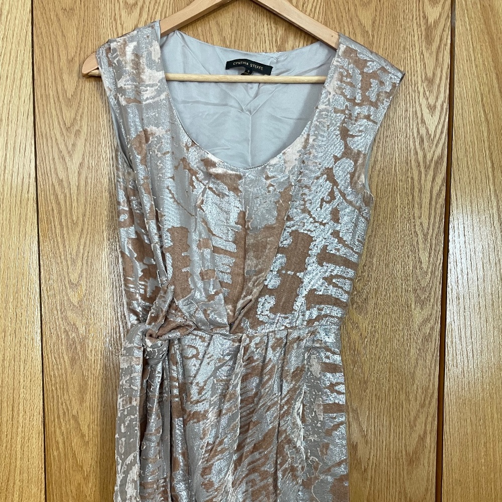 Cynthia Steffe Josie Blush Burnout Dress sz 0 Velvet Faux Wrap Silk Blend
